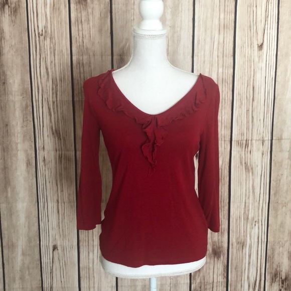 Talbots Red Top with Ruffle Neckline Small - Picture 1 of 5